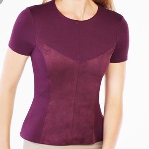 BCBG Purple “Suede” panel Peplum top- Denna